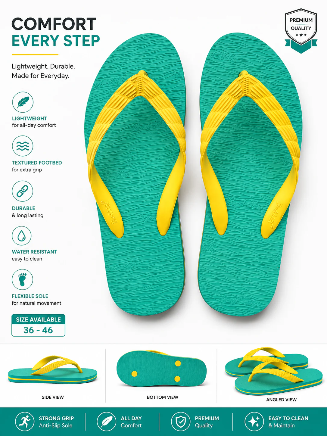 Beach Walk Tsinelas from Pilipinas Green with Yellow Straps Size 8 to 9 - Image 2