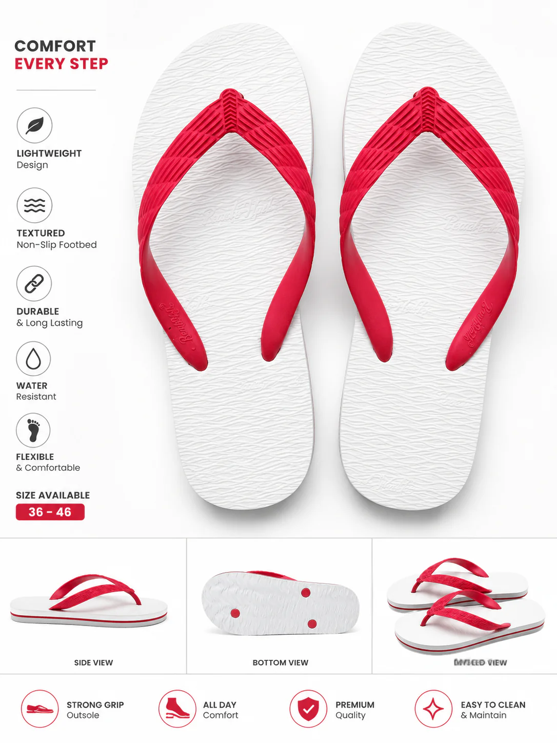 Beach Walk Tsinelas from Pilipinas White with Red Straps Size 9 to 10