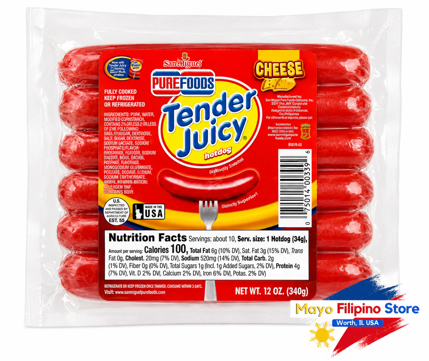 Purefoods Tender Juicy Hotdog Cheese 12oz